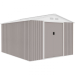Abri de jardin en m&eacute;tal 8,84 m&sup2; - 277 x 319 x 202 cm - URANUS - Kit d'ancrage inclus, 2 portes coulissantes - Taupe