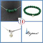 Pierres et Min&eacute;raux. Parure bijoux Bracelet Collier 4 perles Malachite 8 mm. Chaine en Taille personnalisable.