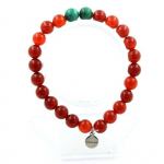 Pierres et Min&eacute;raux. Bracelet Perles Malachite du Congo + Agate Rouge 8 mm. Fabriqu&eacute; en France. punane