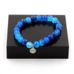 Bracelet - ABIJOUX - Agate ruban&eacute;e bleu 8 mm - Longueur 19-20 cm - Mixte - M&eacute;tal