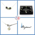 Pierres et Min&eacute;raux. Parure Bracelet Collier Apatite verte de Madagascar + Perles Lave 8 Taille personnalisable.