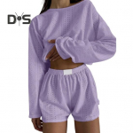 2 tk/komplekt Naiste top l&uuml;hikesed p&uuml;ksid &uuml;likond k&otilde;rge v&ouml;&ouml;kohaga l&uuml;hikesed &otilde;&otilde;nsad lahtised k&auml;rbitud pluus, pikkade varrukatega &uuml;hev&auml;rviline riietus sportlikuks s&ouml;rkimiseks magamiseks M kollane