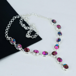 Naturaalne Kingman Pink Spiny Oyster Kivi K&auml;sit&ouml;&ouml; 925 Sterling H&otilde;bedast Kaelakee, Spiny Oyster H&otilde;bedane Kaelakee Naisele, Unisex Kaelakee, 20"