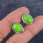 Copper Green Turquoise Gemstone Handmade 925 Sterling Silver Cufflinks g4c97