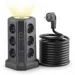 EL-pistiku torn-pikendusjuhe 12 AC-pistikupesa koos 2 USB A ja 2 Type C PD20W laadimisega 4000W Mitme pistikupesaga 1,8 m pikendusjuhe EU Plug must