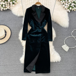 Kvaliteetsed s&uuml;gistalvised naiste vintage Hepburni sametpeokleit Moodne s&auml;lkidega bleiser, pikk Midi &otilde;huke Bodycon poolpliiatsiga veluurkleidid S