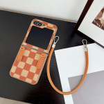 Ruuduline PU nahast randmepaelaga telefoni&uuml;mbris Samsung Galaxy Z Flip 6 5 4 3 5G jaoks Kaitse P&otilde;rutuskindel Kate For Samsung Galaxy Z Flip 5 pruun