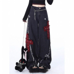 Naiste Must Gooti Baggy Y2k Teksad Vintage Streetwear Cowboip&uuml;ksid Harajuku Denim P&uuml;ksid Esteetilised Emo R&auml;mpsriided XS must