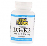 Vitamiin D3 K2, Vitamin D3 & K2, Natural Factors 60 geelkapslit (36406012) 60softgels
