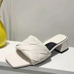 Uus Mood K&auml;sit&ouml;&ouml; Punutud Nahast Naiste Tuhvel Madala Ruudukujulise Kontsaga Daamide Slip-On Vabaaja V&auml;li-Rannak&auml;igud Kingad Sandaalid 37 valge
