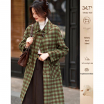 Sisui Nianhua Women's Elegant Plaid Mid-length Woolen Coat XL