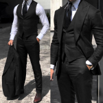 Must Klassikaline Meeste &Uuml;likond 3 Osa Smoking Terava Rev&auml;&auml;riga Pruutpoiste Pulma&uuml;likondade Komplekt Moodne Meeste &Auml;ri Bleiseri Jakk+P&uuml;ksid+Vest S must