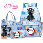 4 tk/komplekt Anime Demon Slayer Tr&uuml;kitud Seljakott K&auml;ekott Pinal koos 750 ml veepudeliga Teismelisele Poisile T&uuml;drukule Suure Mahutavusega Veekindel Koolikott gray