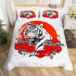 Tiigri voodipesukomplekt King Queen Metsloom Tekk Metsikloomade tekikate Moodsa kunsti tekkikate Poiste T&uuml;drukute Magamistoa Kaunistuseks EU Single(135*200cm)3pcs