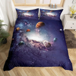 Kosmose teemaline voodipesukomplekt Galaktika v&auml;lisruum Tekikottide komplekt T&auml;is Kuninganna Poistele T&uuml;drukutele Maa Planeedid Kuu T&auml;hed Tekikate EU Single(135*200cm)3pcs