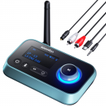 SOOMFON Bluetooth-saatja ja Bluetooth-heliadapter koos ja digitaalse samaaegse &uuml;hendusega kahele madalale 30M side &Uuml;hilduv ja