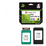343 +338XL fabriqu&eacute; en France, 2 Cartouche d'encre reconditionn&eacute;e pour HP 343 +338 XL Noir / Couleur compatible Photosmart B8330 B8