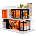 Spilay DIY puidust nukumaja miniatuurne k&auml;sitsi valmistatud komplekt Jaapani stiilis DIY puidust nukumaja 3D puslem&auml;nguasi LED-muusikakarbi tulega Nukumaja komplekt pruun