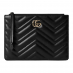 Gucci GG Marmont Chevron Tepitud Must Nahast Suur Rahakott/Sidurikott Kuldse Riistvaraga Unisex Luksuslikuks Igap&auml;evaseks Kasutamiseks Box(Basic Set+Box)