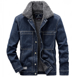 Meeste s&uuml;gistalvine villane vabaaja vintage pesu distressed teksajakk mantel XXL sinine