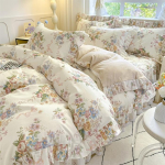 2025 Uus Puuvillane Tr&uuml;kitud Pits Pitsist Tekikate Korea stiilis Nahas&otilde;bralik Tekk Nahas&otilde;bralik Hingav 150x200 220x240 Voodipesu 48x74cm 2 pillowcase beige