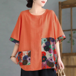 Naiste Suvine Pluss Suurus T-s&auml;rk L&uuml;hikeste Varrukatega Topid Tees Lahtine Vintage Vabaaja Patchwork Lilleline Puuvillane Linane S&auml;rk M