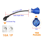 Elektriauto laadimise adapter 16A EL Schuko pistikust 16A sinisesse CEE pistikupessa adapter EV laadija jaoks 16A Blue Adapter blue