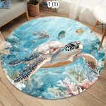 Elav veealune maailm Vaip &Uuml;mmargune ookeanivaip kilpkonna, merihobuse, kalade ja v&auml;rvika mereeluga Vaip laste tuppa Rannade kaunistus 120X120CM white