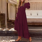Vintage Boho Naiste Maksipikk Kleit Pikkade Varrukatega V-kaelus N&ouml;&ouml;bitav Lahtine Puuvilla-linasegu Taskutega Kleit S&uuml;gis Talv R&uuml;&uuml; Femme L veinipunane v&auml;rv