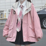 Jaapani Kawaii t&otilde;mblukuga must jakk naiste Harajuku s&uuml;gisene &uuml;lisuur stiil armas koolit&uuml;drukute roosa v&auml;lir&otilde;ivad XXL roosa