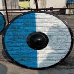 Keskaegne viikingite &uuml;mmargune kilp Lerp s&otilde;dalane puidust, terasest kilp Raven Lahing Warrior Knight Shield soomus Rollim&auml;ng