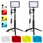 Kahe komplektiga lauaarvuti USB LED-videovalgustite komplekt 2 * h&auml;mardatava t&auml;itevalgustusega 5600K + 2 * pikendatava statiiviga must