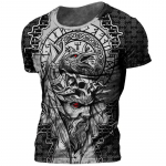 Retro Viking Tattoo 3D Prindiga Meeste T-s&auml;rgid Suvised Viking Odin Crew Kaelus Avatud l&uuml;hikeste varrukatega vabaaja topid T-s&auml;rgid Suured T-s&auml;rgid M