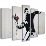 Viieosalise pildiga l&otilde;uenditr&uuml;kk Banksy Graffiti Art Flowers 100x70 hall v&auml;rv