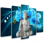 Viieosalise pildiga l&otilde;uendiprint Buddha Zen Orchid Turquoise 100x70 sinine