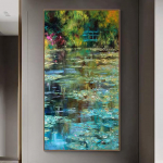 teemanttikandid Vesiroosid ja Jaapani silla Claude Monet isetehtud teemantmaal, kivikivide pilt, ristpistes R329 Full Round 50x100CM