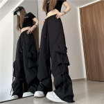 Naiste uue disainiga paelaga, suure taskuga Ameerika kaubap&uuml;ksid, k&otilde;rge v&ouml;&ouml;kohaga sirged laia s&auml;&auml;rega p&uuml;ksid S must