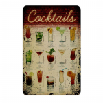 Klassikalised kokteiliretseptid Metallist plekksildid Caipitinha Cosmopolitan Blue Lagoon Bahama Mama, Bloody Mary Wall Decor Board Retro Pubi 20x30cm