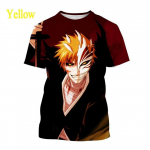 Jaapani anime BLEACH 3D-printimine T-s&auml;rk meeste vabaaja rollim&auml;ngud &uuml;mara kaelaga l&uuml;hikeste varrukatega XXS-6XL XXXXL kollane
