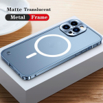 Luksuslik alumiiniumsulamist metallraam Apple Magsafe iPhone 16 15 14 Plus 13 12 11 Pro Max &uuml;mbrise magnetilise juhtmevaba laadimise tagakaas For iPhone 12 Pro sinine