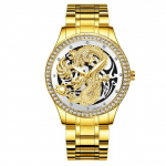 Meeste tippklassi luksuslik Hiina draakoni kuldne kvartskell teemantsihverplaadiga roostevabast terasest kell meessoost