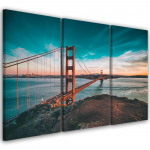 Kolmeosalise pildiga l&otilde;uendiprint Golden Gate Bridge San Francisco Turquoise 60x40 sinine