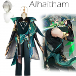 Animem&auml;ng Alhaitham Cosplay, t&auml;iskomplekt, kindad, parukas meestele, kost&uuml;&uuml;mid Halloweeni kost&uuml;&uuml;mipidu Comic Con L-(Full set+wig)