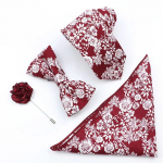 Puuvillane lilleline meeste lips, 4tk kaelasideme kikilipsu prossi komplekt, roosa, valge, peigmehele, pulmapidu