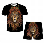 Lion King 3D Print suvine meeste O-kaelusega T-s&auml;rkide komplekt vabaaja T-s&auml;rgi l&uuml;hikesed p&uuml;ksid 2 tk. Komplekt Oversize Pullover Trenddress Trend Meeste Riided 4XL