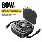 Essageri 60 W kiirlaadija USB C-t&uuml;&uuml;pi C Micro Lightning kaabel Mini multifunktsionaalne reisisalvestuskarp koos telefonihoidiku tihvtide komplektiga must