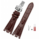 Kvaliteetne ehtsast nahast kokkupandav pandlaga 28mm kellarihm AP 15710 15703 26470 Royal Oak Offshore meeste spordikella rihm Brown-silver 28mm