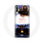 &Uuml;mbris Samsung Galaxy A70 Formula 1 Max Verstappen F1 Driveri jaoks, must punane ja kollane must