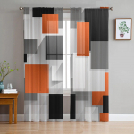Geomeetrilised figuurid Oranž Abstraktne l&auml;bipaistev kardin magamistoa jaoks T&uuml;ll Voile kardin k&ouml;&ouml;gis Elutoa akende hooldus 135W x 114H(cm)