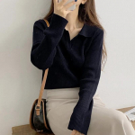 Naiste kampsun polo kaelaga &otilde;huke pikkade varrukatega vabaaja r&otilde;ivad uus mood Pullover Kootud džemper S&uuml;gis Talv Y2K Kevad S&uuml;gis S beež